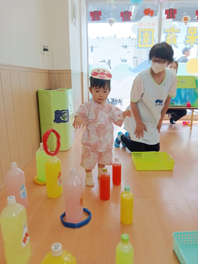 夏祭り なつまつり ワニワニパニック 魚つり 輪投げ たからさがし サンサン体操 くじら保育園 海老江 大阪 福島区 福島 保育園 202509-3