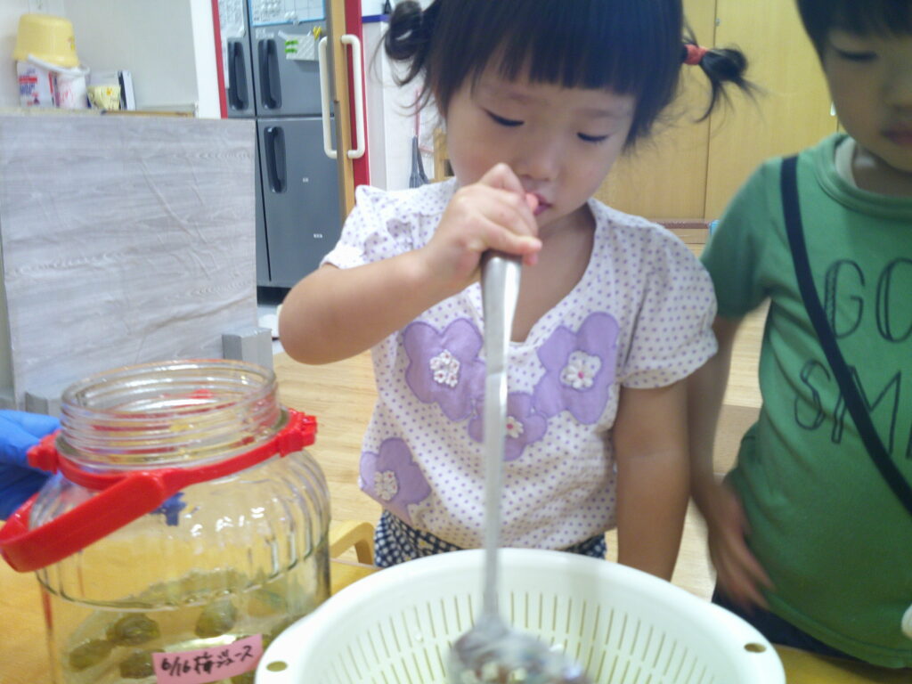 梅ジュース 梅 食育 くじら保育園 姫島園 西淀川区 大阪 保育園 202508-4