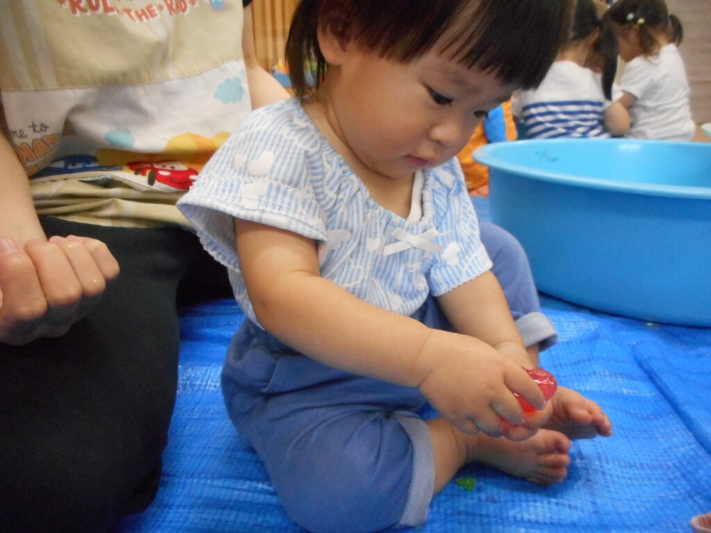 寒天あそび　感触あそび　夏　くじら保育園　姫島園　202508-1