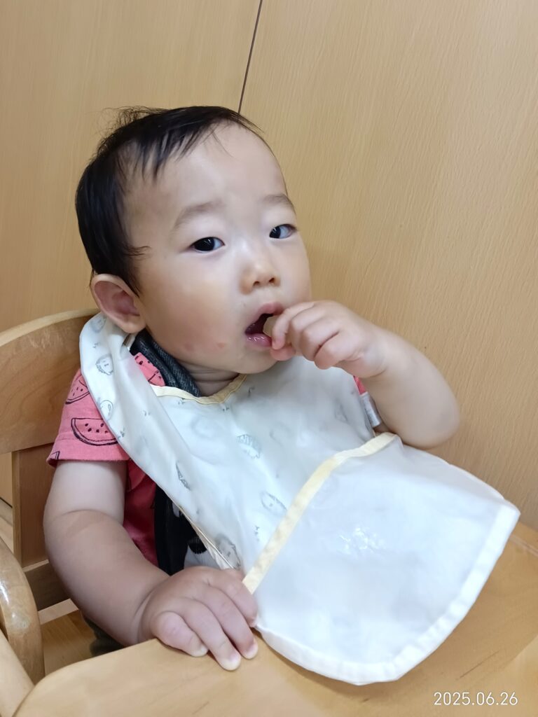 離乳食後期 硬さ 姿勢 離乳食 給食 保育園 自園調理 くじら保育園 吹田市 吹田豊津 202507-2