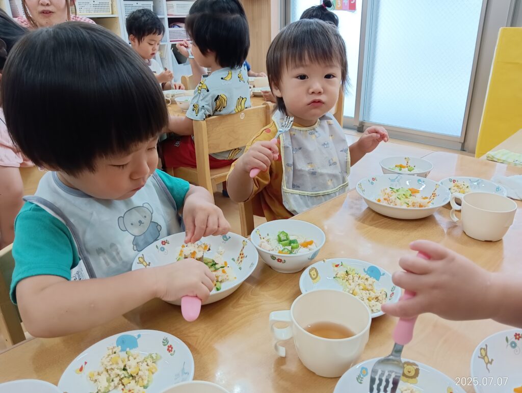 七夕　給食　特別給食　行事食　そうめん　くじら保育園　吹田豊津　吹田市　202507-4