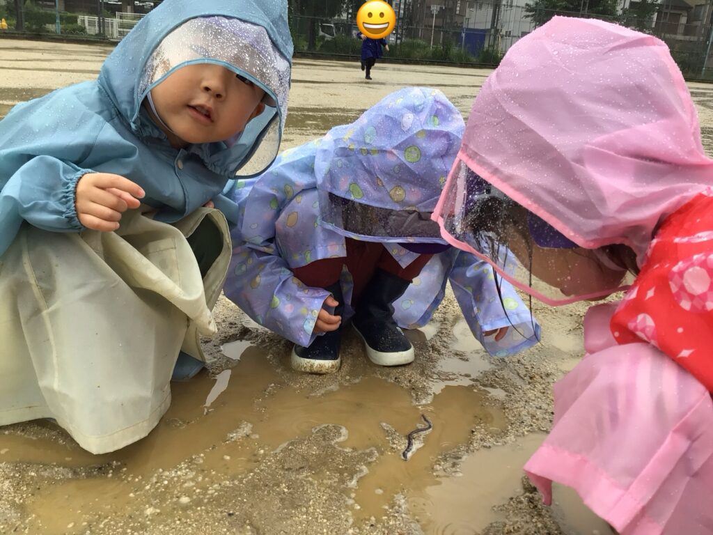 レインコート 梅雨 雨の日 貸切公園 水たまり 5歳児 年長 くじら保育園天王寺 202506-5
