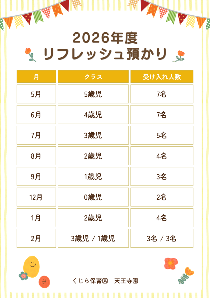 一時預かり　リフレッシュ預かり　リフレッシュ保育　大阪　保育園　くじら保育園