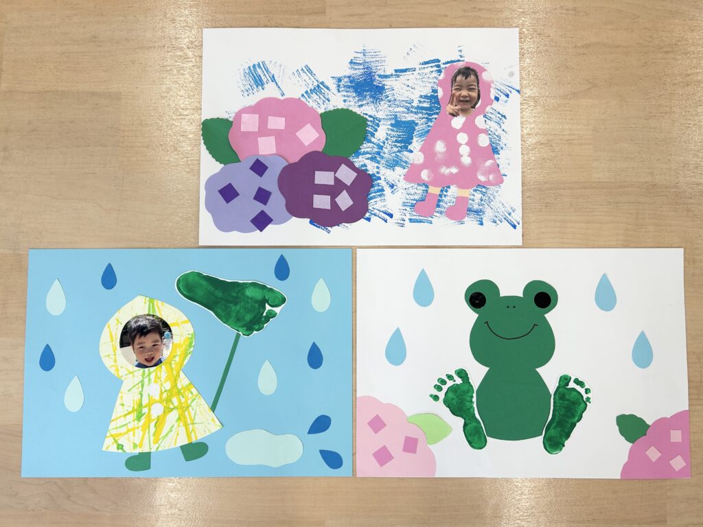 梅雨 製作 アジサイ カエル レインコート くじら保育園 豊津東園 吹田市 202505-4