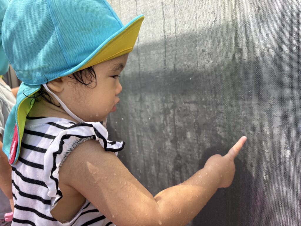水遊び　スポンジ　網戸　くじら保育園　豊津東　吹田市　大阪　保育園　20259-4
