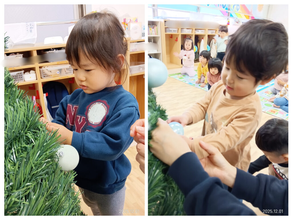 明石　保育園　おおぞら保育園　クリスマスツリーの飾りつけ　202512-2