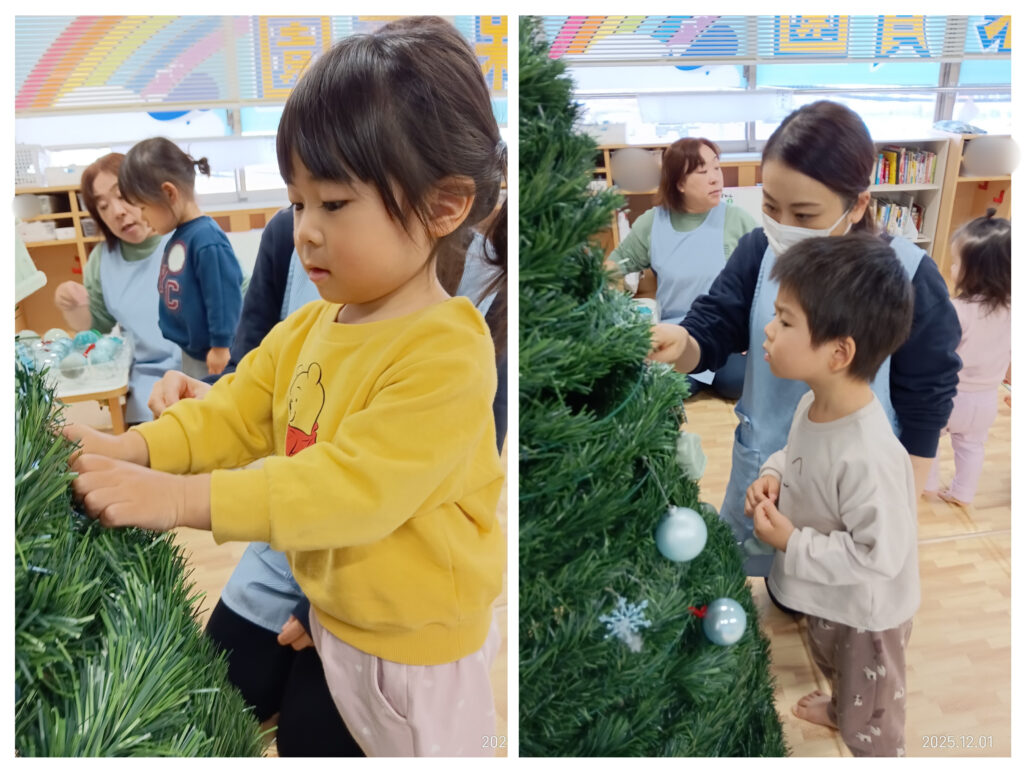 明石　保育園　おおぞら保育園　クリスマスツリーの飾りつけ　202512-1